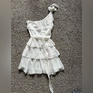 Elegant White Ruffled One-Shoulder Dress. Size S
